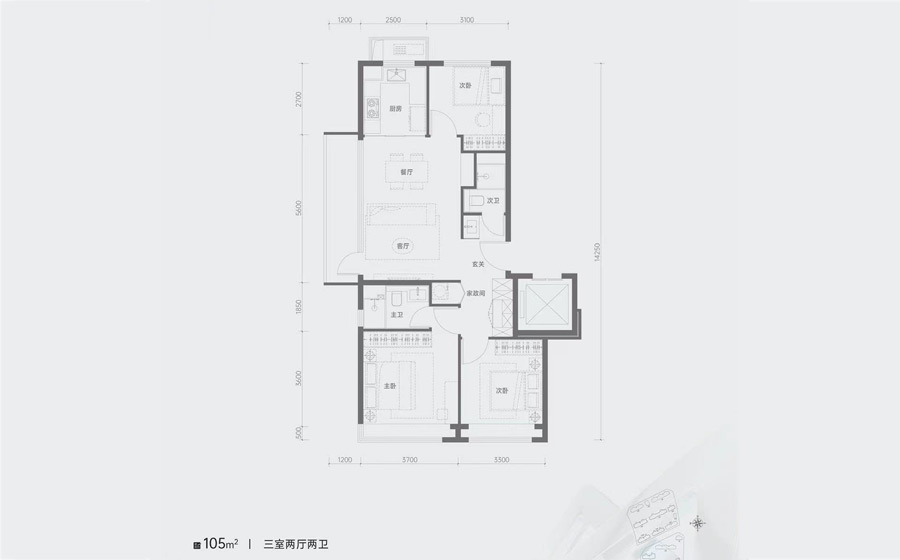保利天汇建面105㎡户型图