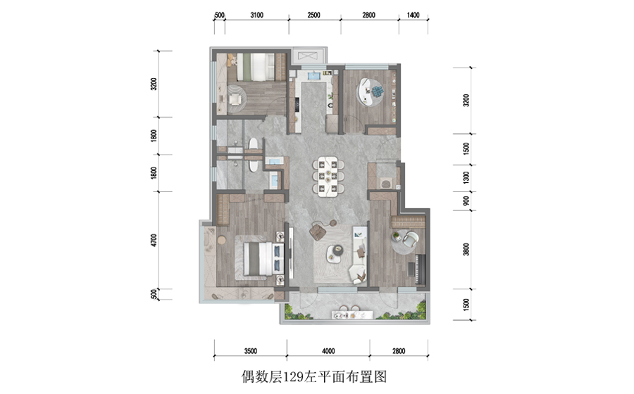 龙湖观萃129平户型