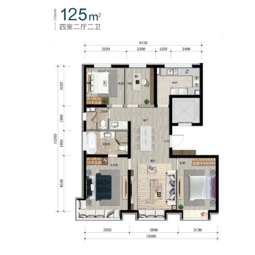 建面125㎡四居